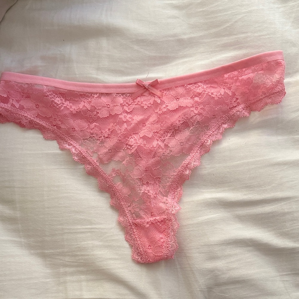 Lace Trim Pink Thong